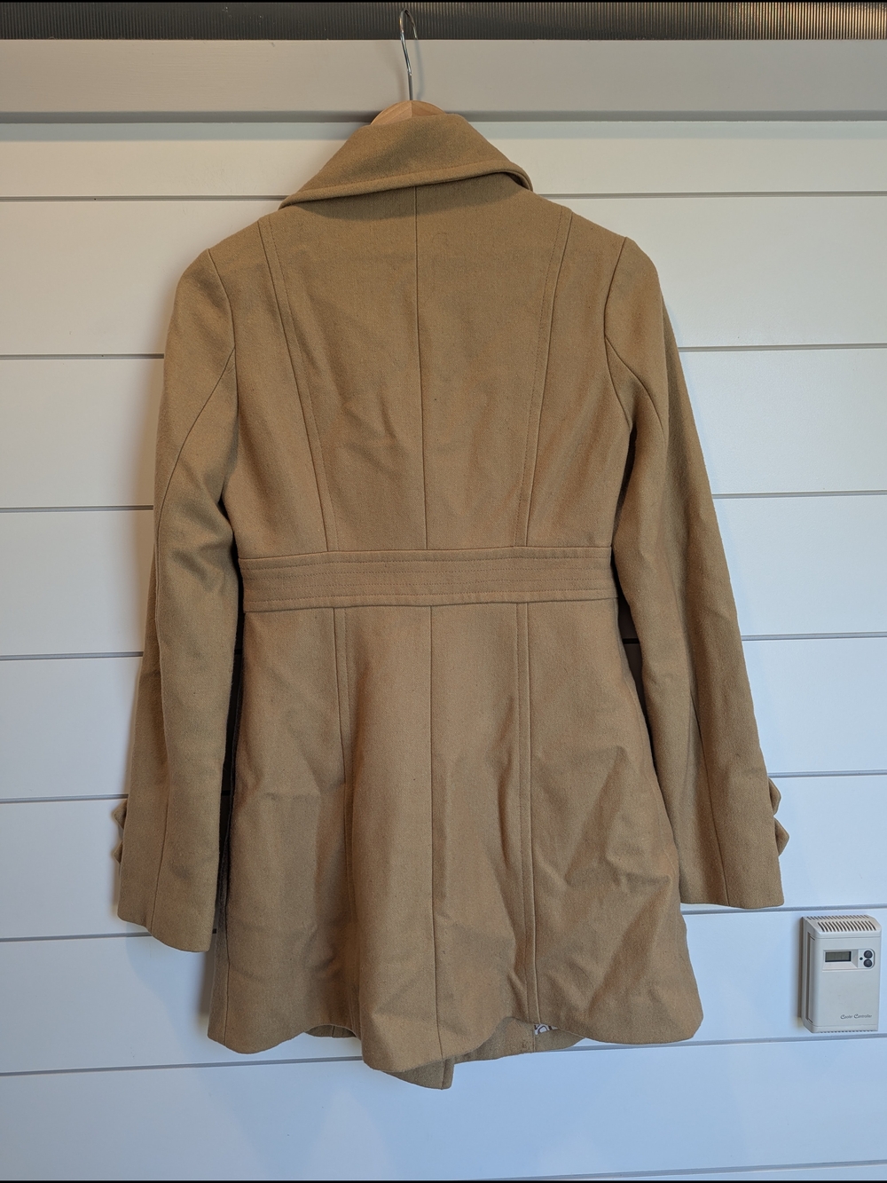 Tulle Anthropologie Wool Blend Camel Pea Coat Size Small Timeless Minimalist - Picture 8 of 12